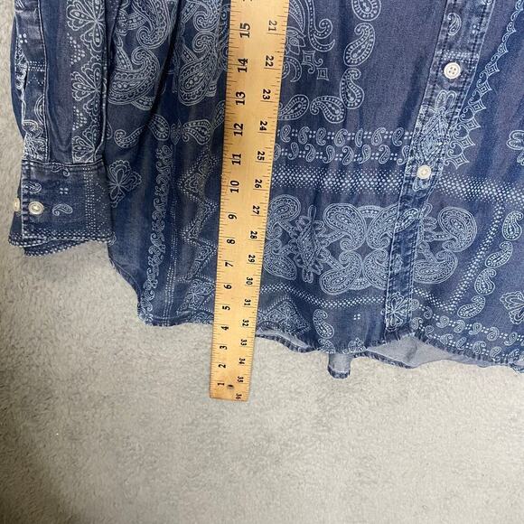 Lane Bryant womens 28 long sleeve button up chambray top lyocell geometric - Picture 6 of 8